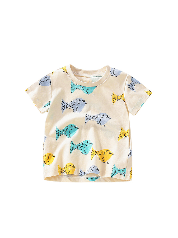 Malwee ropa infantil de verano nuevo estilo europeo y americano de niños pequeños lindos ropa infantil de cuello redondo de manga corta impresión de aire extranjero blusa