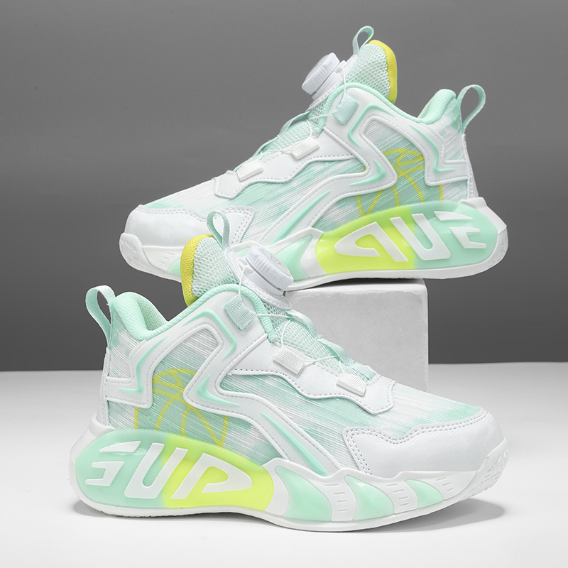 Zapatos para niños, zapatos de baloncesto para niños, primavera y verano, nuevos zapatos para correr transpirables de malla, zapatos deportivos con botones para niños de mediana edad, marea