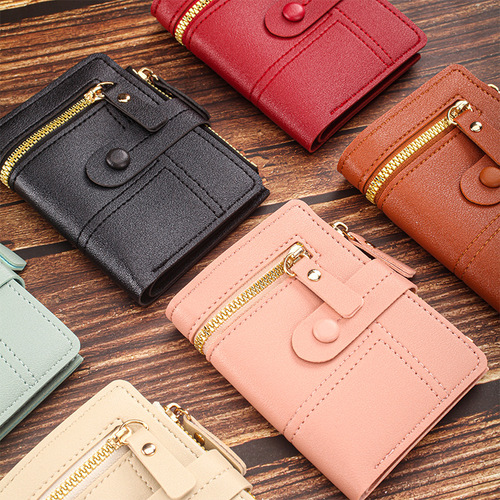 Bestselling Solid-Color Women's Wallet with Clasp, Spliced Strap, and Zipper — Short Card Holder & Coin Purse for Ladies