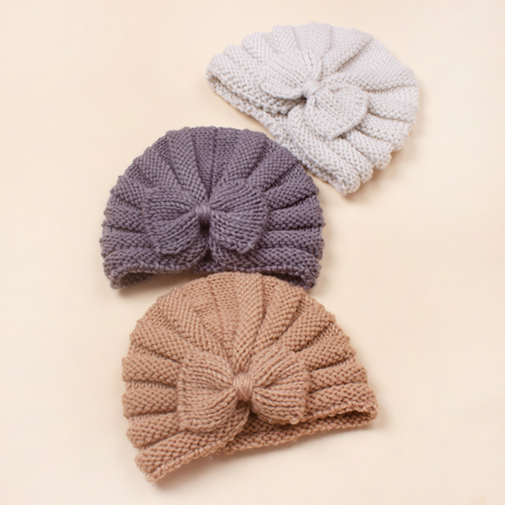 70g Weight Hat Classification Wool Cap Hats Type Daily Occasion Solid Color, Bow Knot Pattern Winter, Spring, Autumn Season Children Unisex Gender Knitted Design Fashion Style Children Unisex Fashion Solid Color Bow Knot Knitted Wool Cap 7