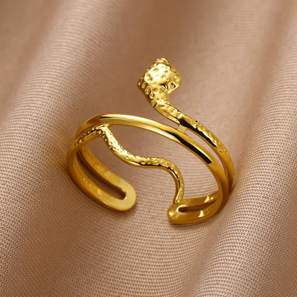 6g Weight 0.03µm Gold Plating Thickness PVD Coated Gold Plating Process 18K Real Gold Plated Plating Material Zircon Inlay Material Open Rings Classification 1 Piece Quantity Daily Occasion 304 Stainless Steel Material Snake Pattern All Seasons Season Unisex Gender Glam, Hip-Hop, Exaggerated Style Plating, Hypoallergenic Craft Glam Hip-Hop Exaggerated Snake 304 Stainless Steel Copper Plating Unisex Open Rings 5