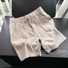 オールドマネースタイルのレトロなリネンショートパンツ、メンズ夏アウター、軽くて通気性のある5点パンツ、カジュアルストレートレッグルーズハーフパンツ