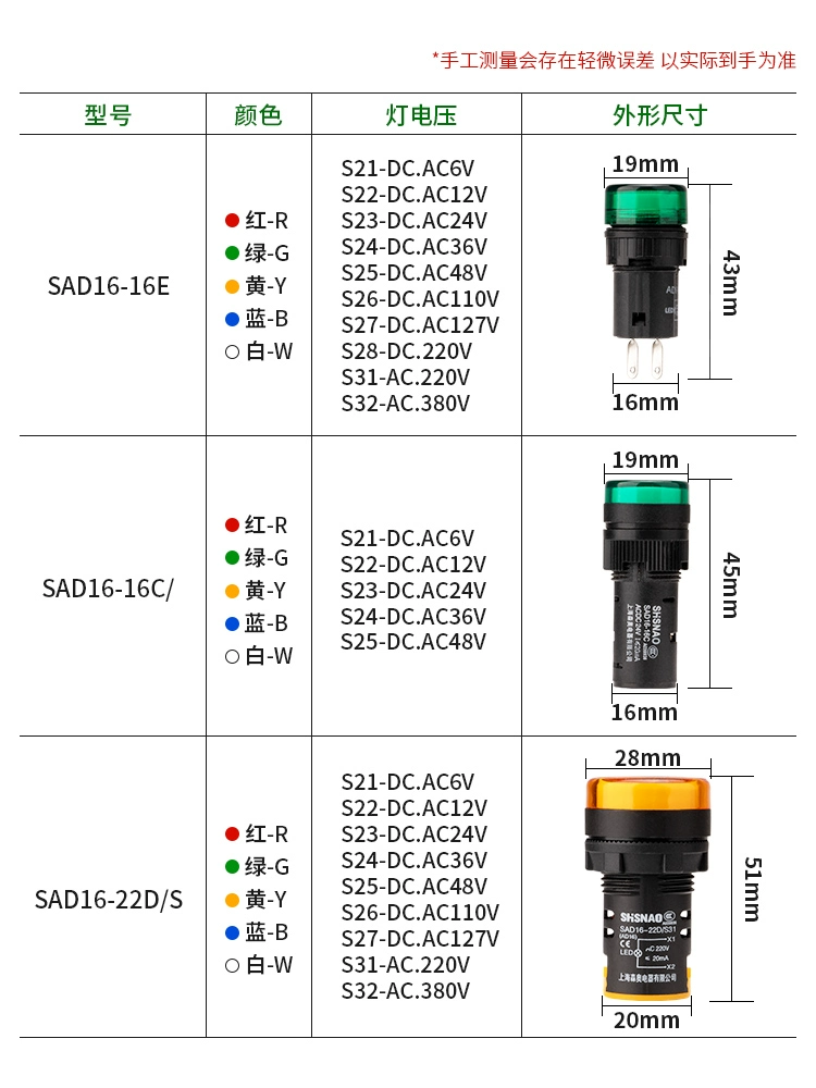 Светодиодный индикатор Shanghai Seno SAD16-16C/22DS/30DS/16E сигнальная лампа питания 12В/24В/220В