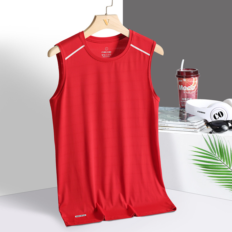 Chaleco de seda de hielo para hombre de verano delgado hombre gordo gran camiseta deportiva de fitness suelta camiseta sin mangas rápidamente secado camiseta base