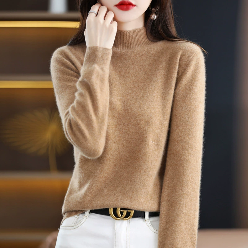 Seamless One-piece Half-turtleneck Women's Andy Velvet Sweater Autumn and Winter New Classic Solid Color Pullover Inner Base Trendy