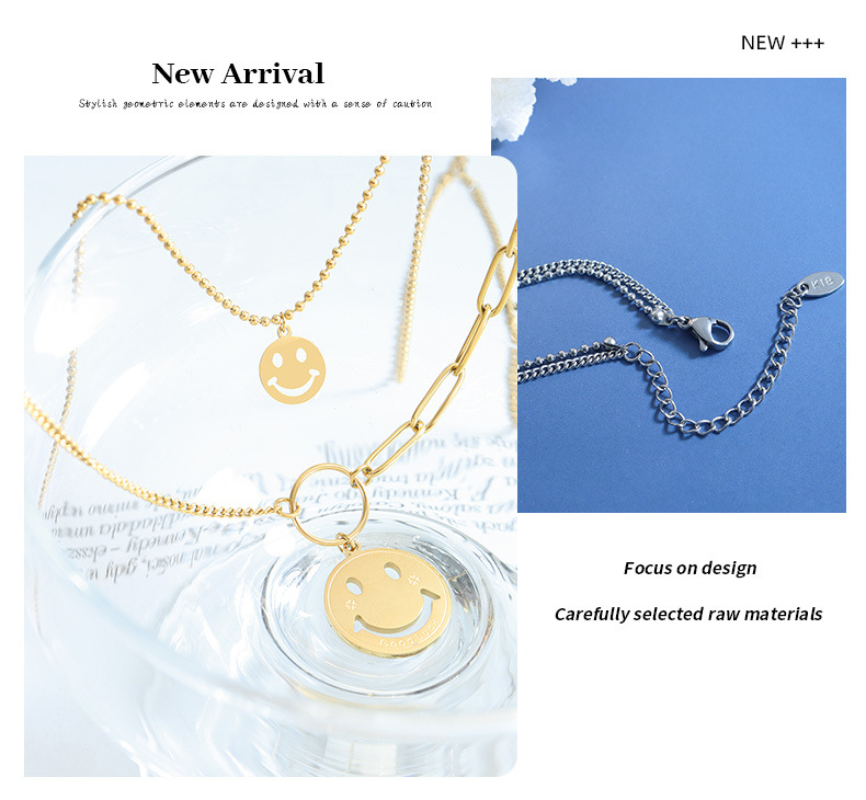 Fashion Smiley Face Titanium Steel Plating Pendant Necklace 1 Piece