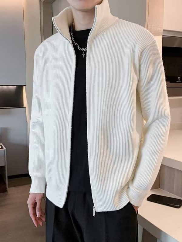 Retro UAZC japonés cuello alto estilo minimal suave y ceroso suéter con cremallera de color sólido cárdigan casual para hombres y mujeres suéter grueso exterior