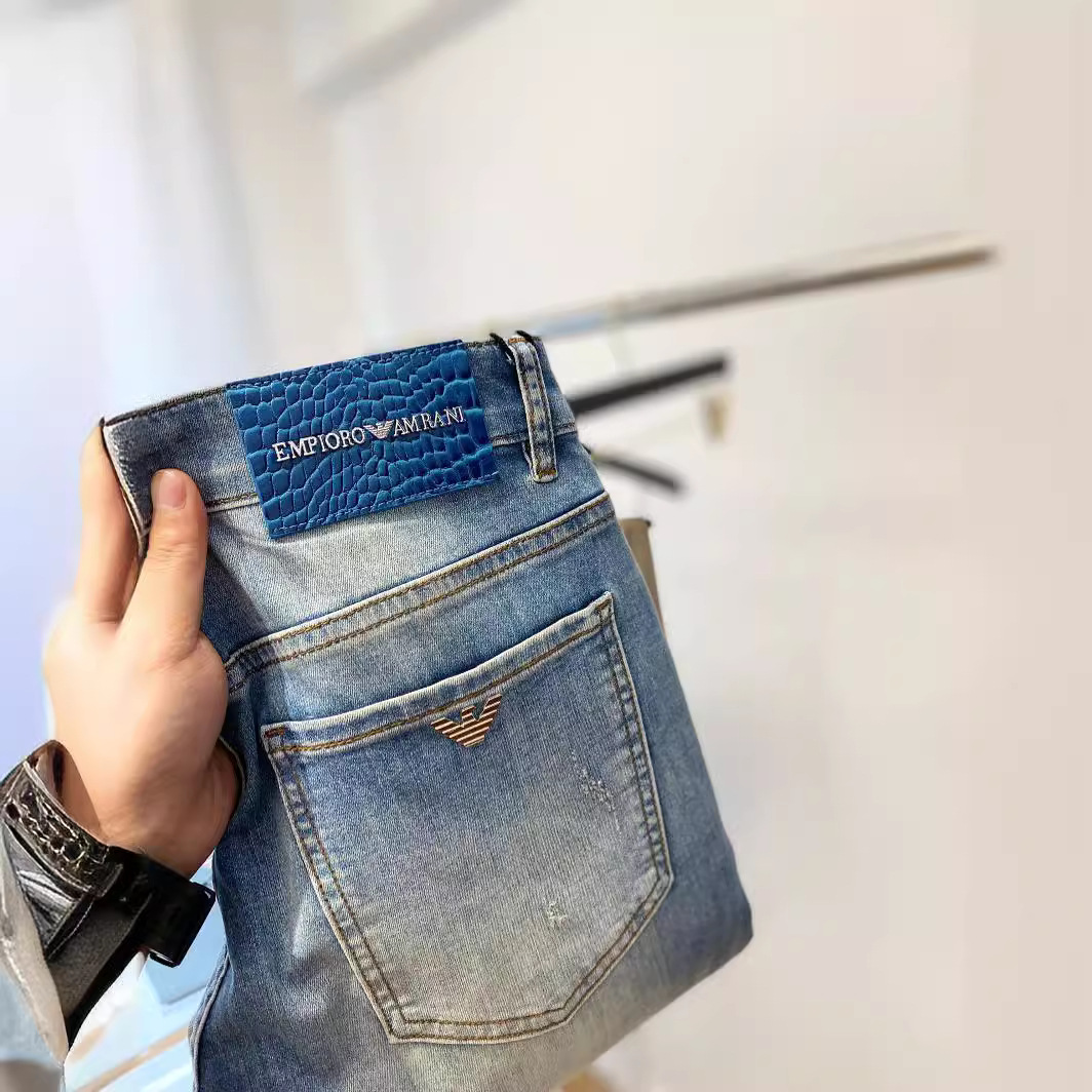 2024 new high-end men's jeans spring and summer thin stretch slim feet brand blue casual cotton pants