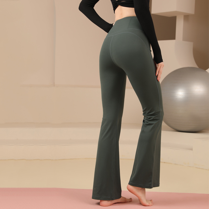 Lift-and-flatter, sheer-effect micro-flare yoga pants for outerwear — high-stretch, form-fitting leggings that elongate the legs, perfect for both workouts and casual outings.