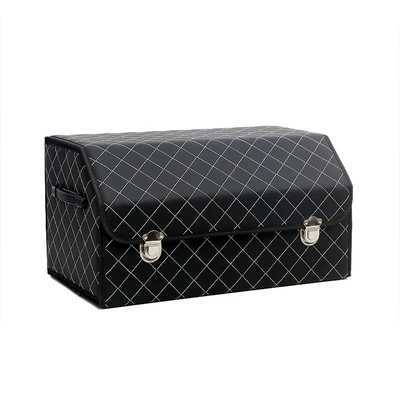 Car storage bag/box – trunk organizer, leather - black-and-gold-large-size-303030cm