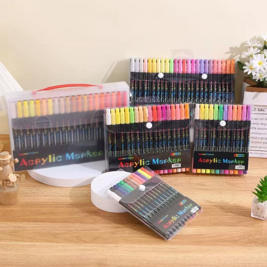 Двусторонний двухцветный акриловый маркер с мягкой головкой, штабелируемый, моющийся, детский цветной маркер большой емкости с ручной росписью на водной основе