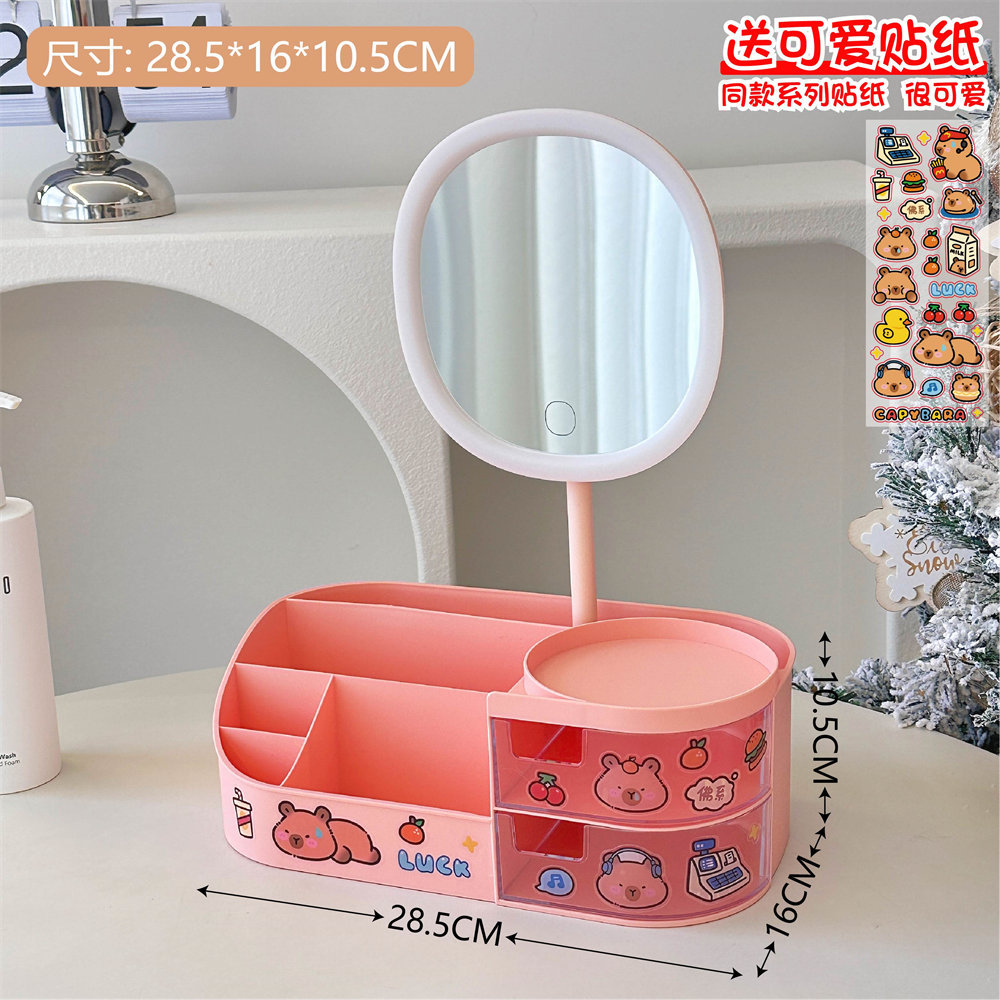 Caja de almacenamiento de cosméticos multifuncional tocador de escritorio espejo cosmético estante de cuidado de la piel caja de almacenamiento de lápiz labial al por mayor