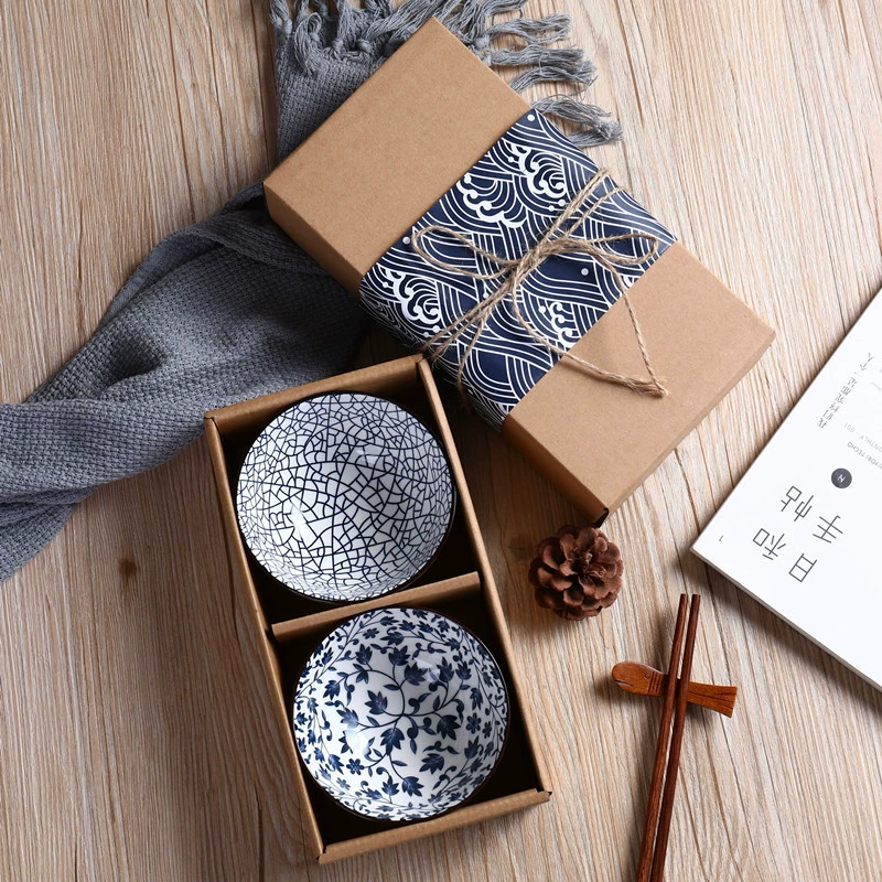 Japanese ceramic creative set, gift box, blue and white tableware, Birthday gift