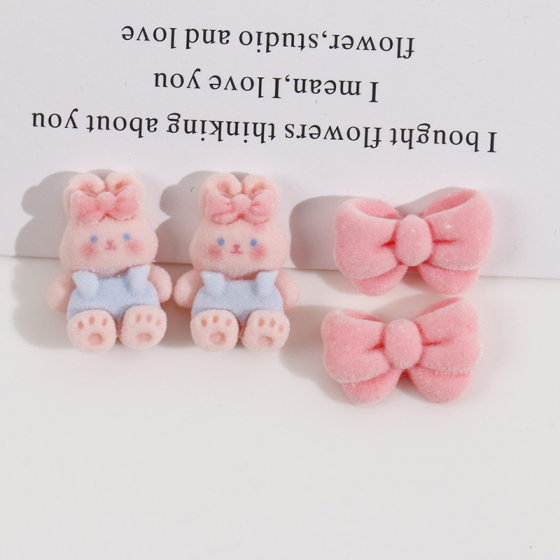 Cartoon flocking White Rabbit pink bow brown bear hairpin headdress resin patch DIY jewelry accessories