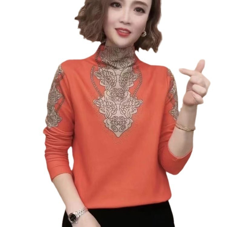 直播款 秋冬时尚半高领气质百搭长袖减龄打底衫上衣恤妈妈装|undefined
