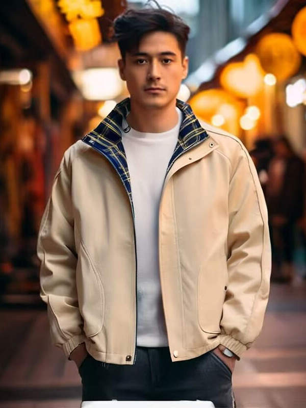 美式拼接假两件工装外套男士春秋季潮牌宽松休闲百搭翻领夹克上衣|undefined