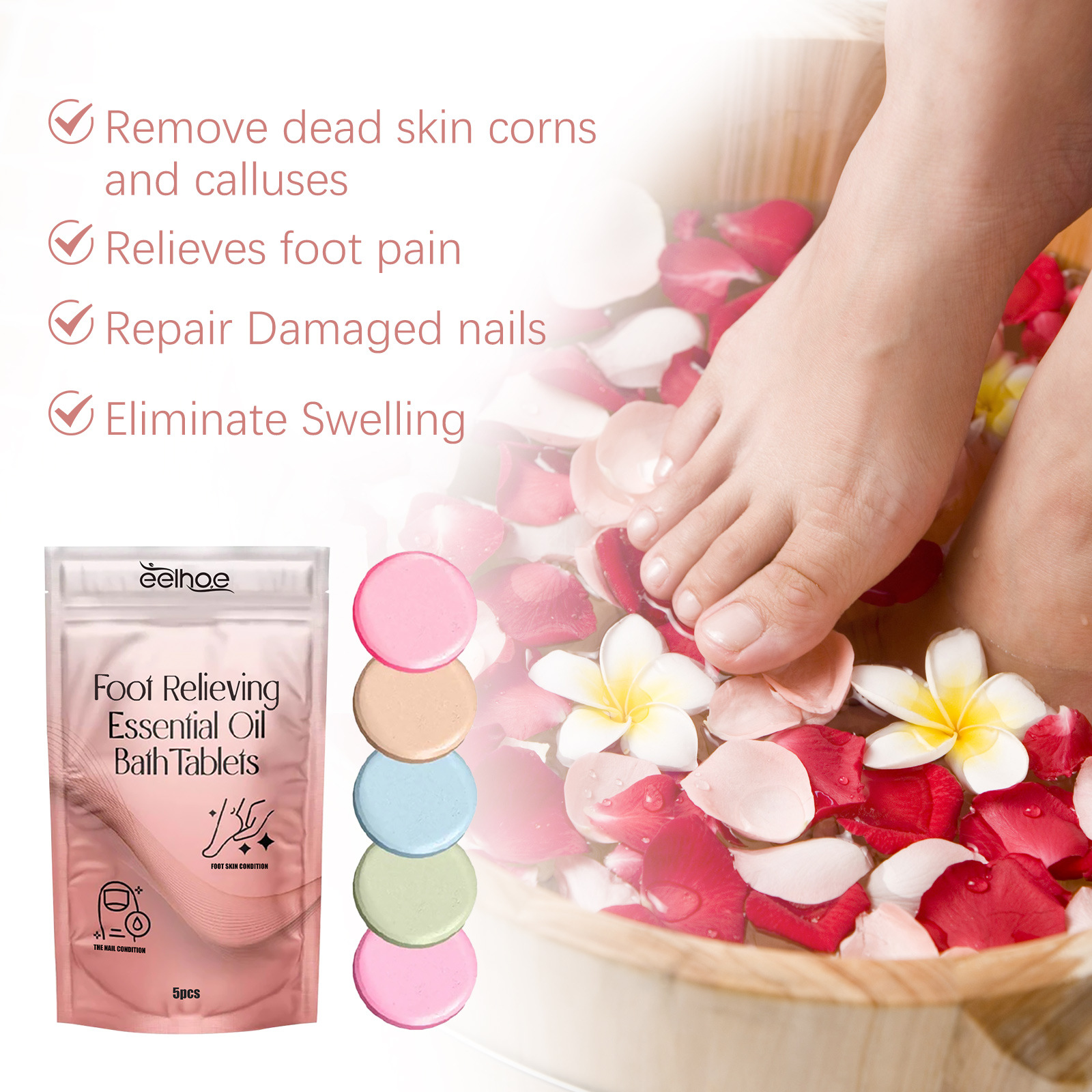 EELHOE essence brusande för kroppsrengöring, djup reparation av förhårdnader, smärtlindring och svullnad fotbadstablett_voghion.com