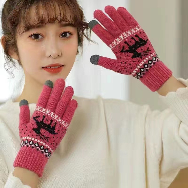 手袋秋冬女性保温学生韓国版かわいいベルベット厚手自転車五本指防寒タッチできる綿手袋|undefined
