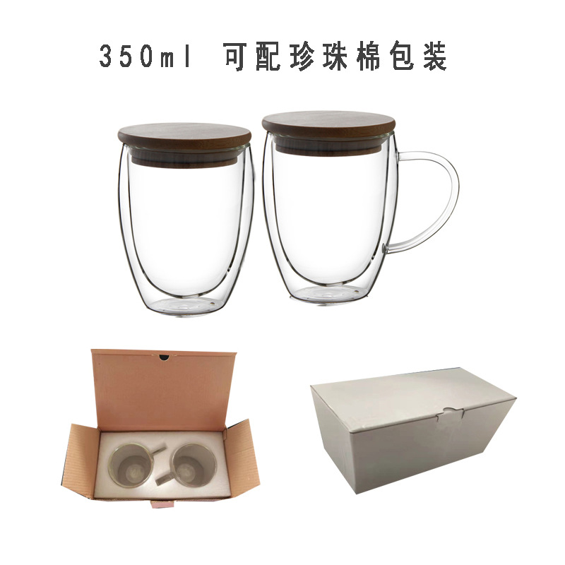 Taza de cristal resistente al calor de la doble-capa con la taza de café transparente de la manija taza fría creativa de la bebida de la leche con ventas directas de la fábrica de la taza de la tapa