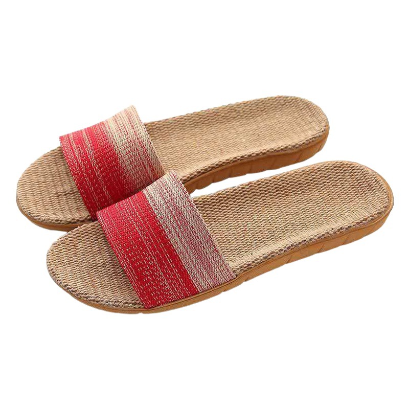 Linen Slippers for Home, Couple Indoor Slippers, Wooden Floor Cotton and Linen Home Non-Slip Thick-Soled Summer Cool Comfortable Slippers for Men and Women