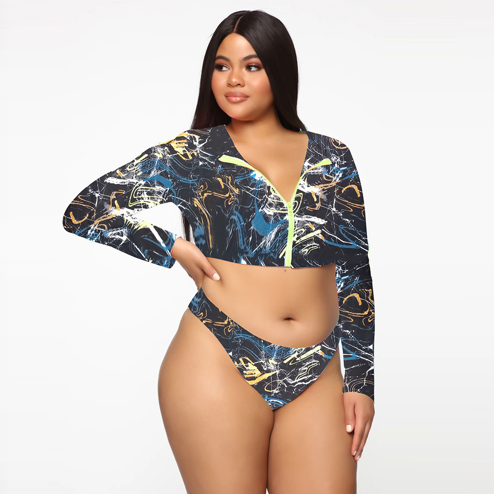 Women'S European And American Fattened Long Sleeve Bikini Swimsuit