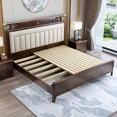 Modern Chinese Designer's Box Frame Storage Pneumatic Bed with Solid Wood Double Bed, 1.8m Black Gold Wood Wholesale