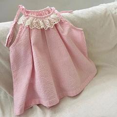 韓系女童連衣裙夏季2023新款女寶寶洋氣甜美格子吊帶裙0027A001