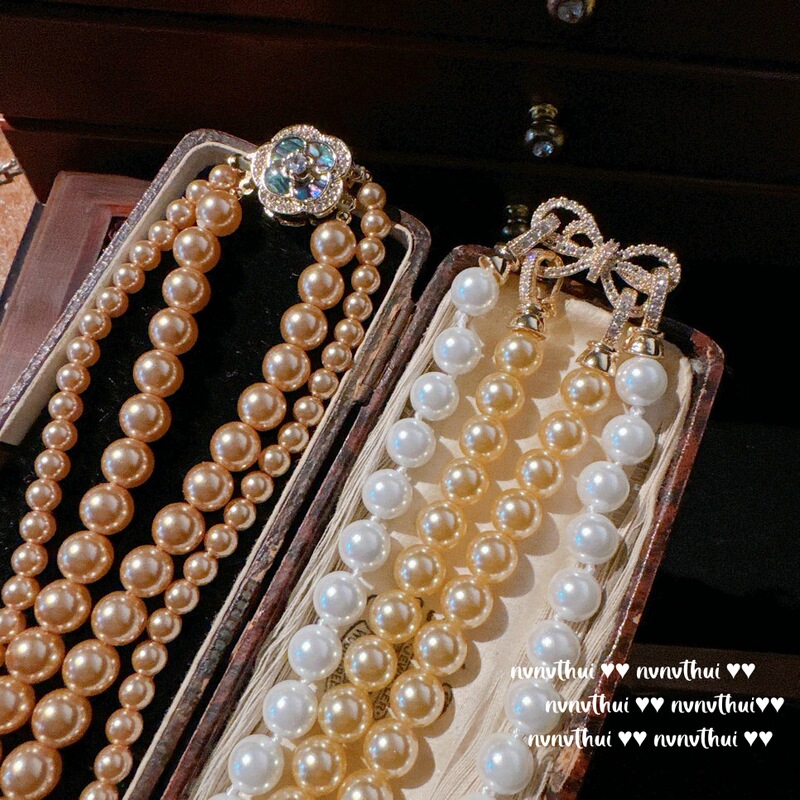 Philippine Tea Gold Pearl Camellia Fritillaria Gemstone Necklace Strong Tea Gold Bow Zircon Bead Necklace