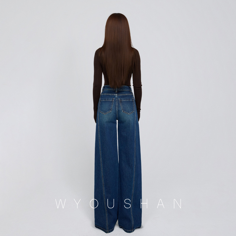[Wang Youshan] Women's High-Waisted Wide-Leg Jeans, New Style 2025 Autumn and Winter Straight-Leg Loose Pants 508