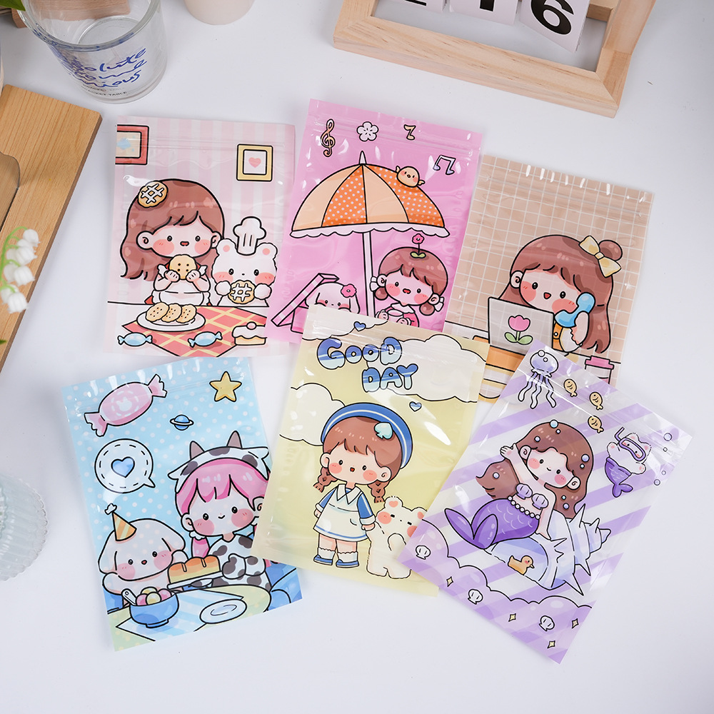 6款选可爱ins自制卡通少女心自封袋零售首饰高颜值甜品装饰礼品袋