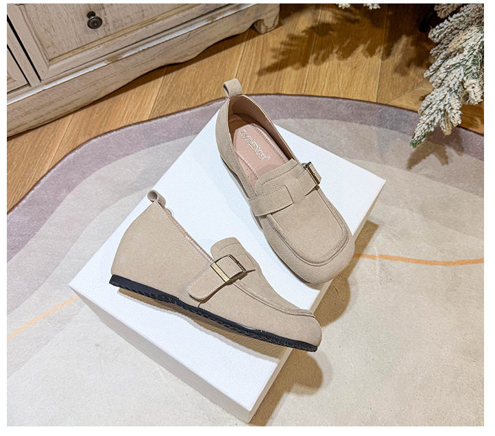 Giày lười nữ da lộn mũi tròn tăng chiều cao 5 cm phong cách Hàn Quốc — Khaki (toàn dải), Màu mơ (toàn dải), nâu sẫm chi tiết 25