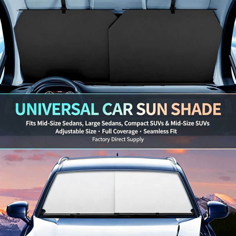 Car Sunshade Curtain for the Front Windshield, Automatic Retractable, Non-Damaging Installation, Sun Protection, Heat Insulation, Cooling, Front Windshield Sunshade Cover