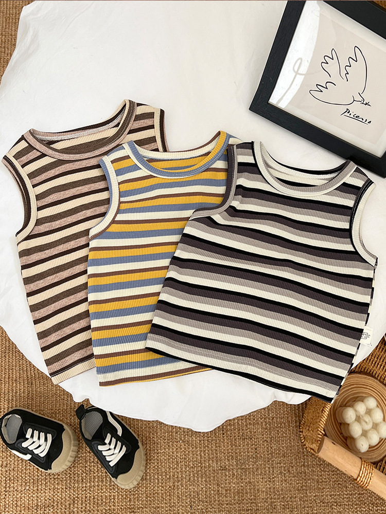 Chaleco para niños coreanos verano fino color a rayas sin mangas top niño bebé chaleco a rayas bebé cabestrillo exterior