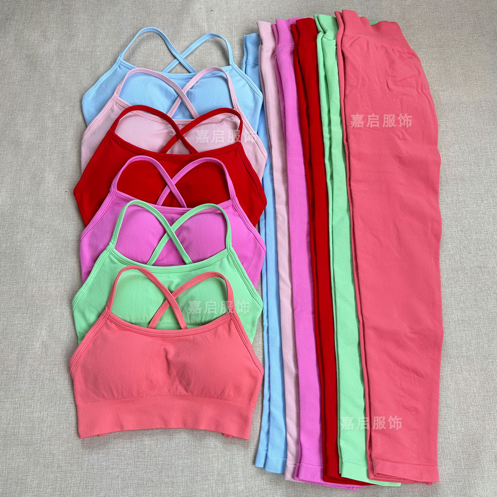 In-Stock Dfyne Same Style Backless Bra Yoga Wear Cross Shorts Set Seamless Yoga Fitness Tight-Fitting Set