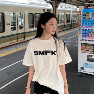 Sfmk SFMK夏季新款宽松未来标准阔身纯棉运动白色短袖t恤男女潮流设计-阿里巴巴