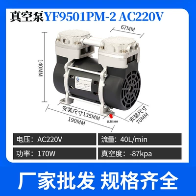 In stock miniature oil-free vacuum pump industrial brake air pump booster pump beauty instrument miniature pump manufacturer (Əyləc vakuum nasosları) - yf9501pm-2-ac220v220v-40lmin