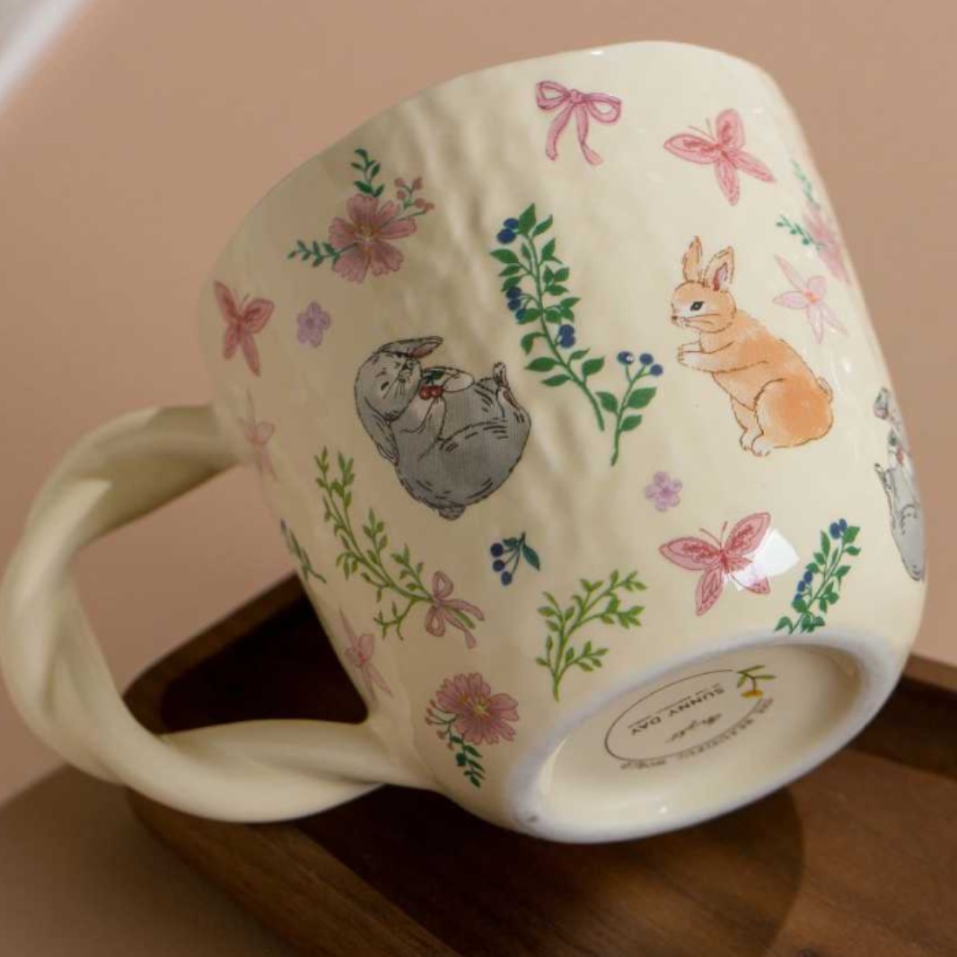 Tejido de madera taza de cerámica doméstica de oficina creativa manipulación de dibujos animados taza de agua taza de café de leche