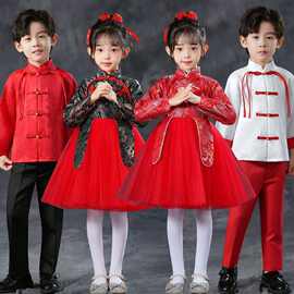 元旦儿童合唱服中国风表演服喜庆蓬蓬裙幼儿小学生诗歌朗诵演出服