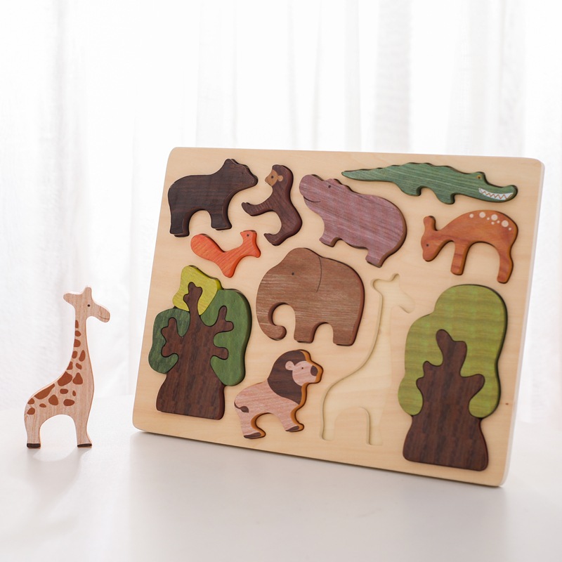 Rompecabezas de madera educativo para bebés, diseño de animales del bosque, panel de rompecabezas con escena del bosque, juguete de aprendizaje temprano