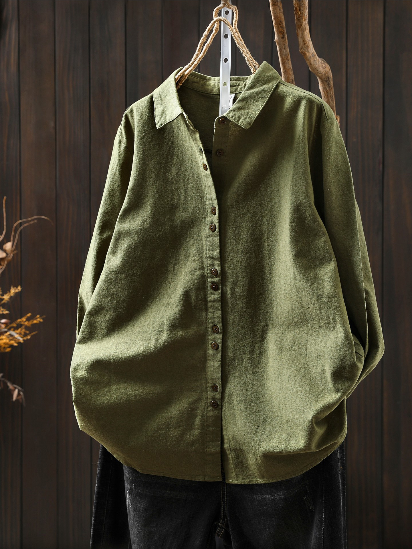 Super Nice Single Wear Shirt 2025 Early Autumn New Women's Pure Cotton Long-Sleeved Green Shirt Top