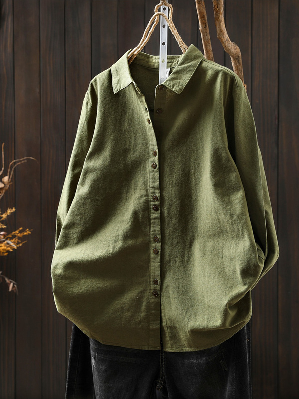 Super Nice Single Wear Shirt 2025 Early Autumn New Women's Pure Cotton Long-Sleeved Green Shirt Top Super Nice Single Wear Shirt 2025 Early Autumn New Women's Pure Cotton Long-Sleeved Green Shirt Top