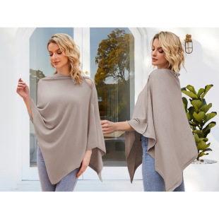 Oblique Buckle Knitted Cloak Shawl Autumn and Winter Solid Color Loose Scarf Sweater Override Advanced Sense Cross-border Foreign Trade Wholesale