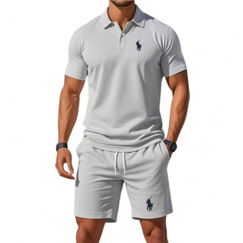 2025 Men's Summer Casual Sports Fitted Collar POLO Shirt Mesh Short-Sleeve Shorts Set