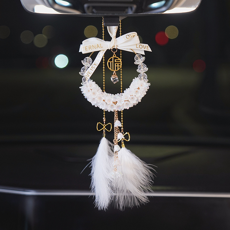 Car Pendant with a High-End Feel, Lily of the Valley Flower Ornament, Car Rearview Mirror Safety Pendant, Electric Vehicle Interior Decoration Pendant