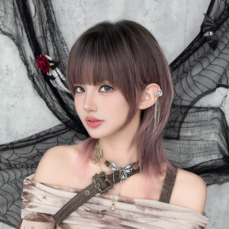 Wig for Women, Short Straight Hair, Wolf Tail Pink Gradient Color, Full Head Wig, Synthetic Fiber, Realistic Fashion Short Hair, Wholesale from Manufacturer Wig for Women, Short Straight Hair, Wolf Tail Pink Gradient Color, Full Head Wig, Synthetic Fiber, Realistic Fashion Short Hair, Wholesale from Manufacturer