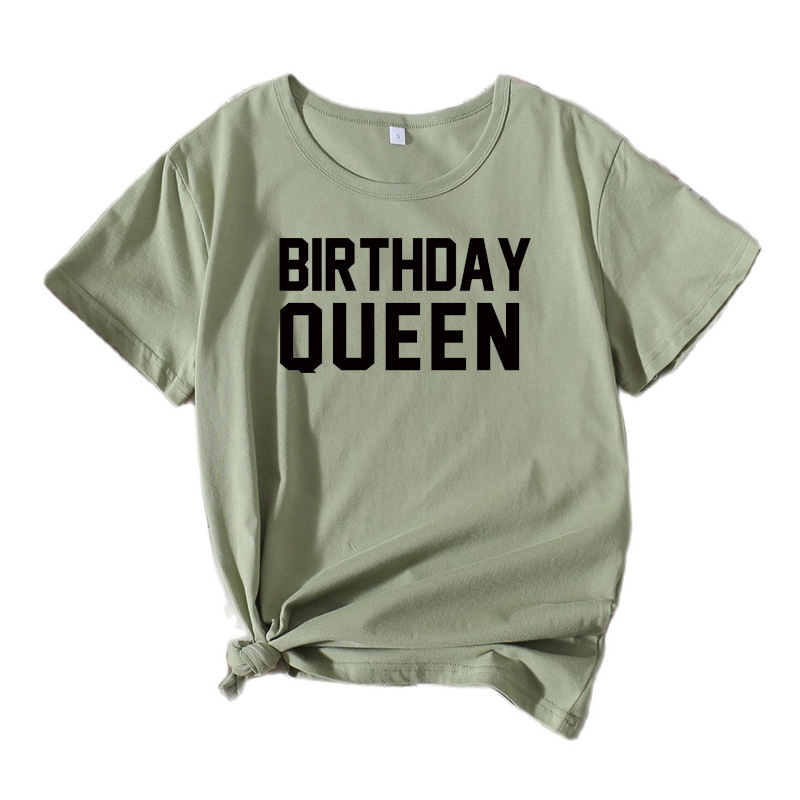 Amazon independent station BIRTHDAY QUEEN summer European and American letters fashion round neck short sleeve T-Shirt wholesale