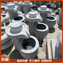 庭院流水石钵石雕水缸造景别墅花园石盆喷泉水景户外青石涌泉景观