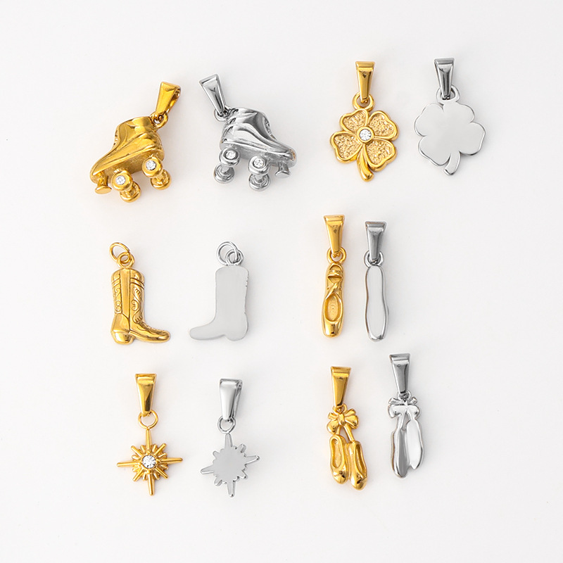 European and American Retro Style Stainless Steel Skates Boots Bow Flats Pendant Titanium Steel 18K