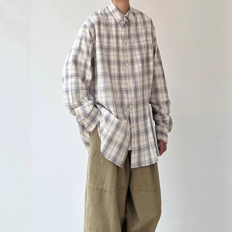 Sunshine Clean Style Long-Sleeve Shirt for Men Japanese Hong Kong Style Plaid Shirt Jacket High-End Cool Trendy Bf