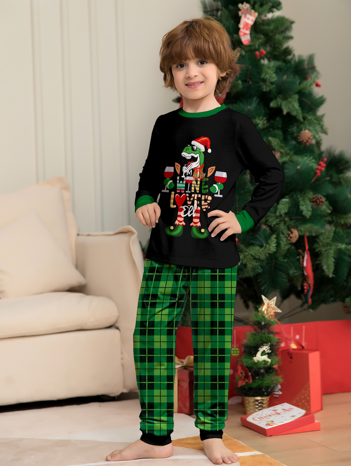 Christmas Dinosaur Letters Christmas Family suit printed homewear pajama set_voghion.com